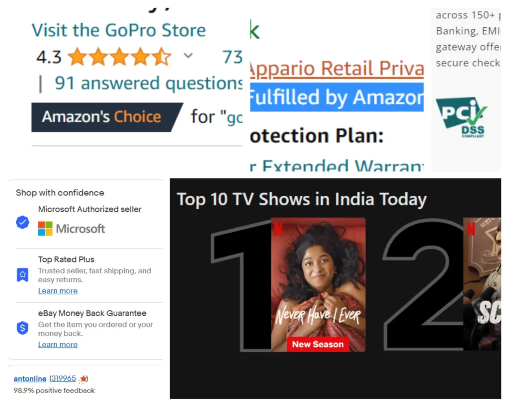 examples of Badges from different websites