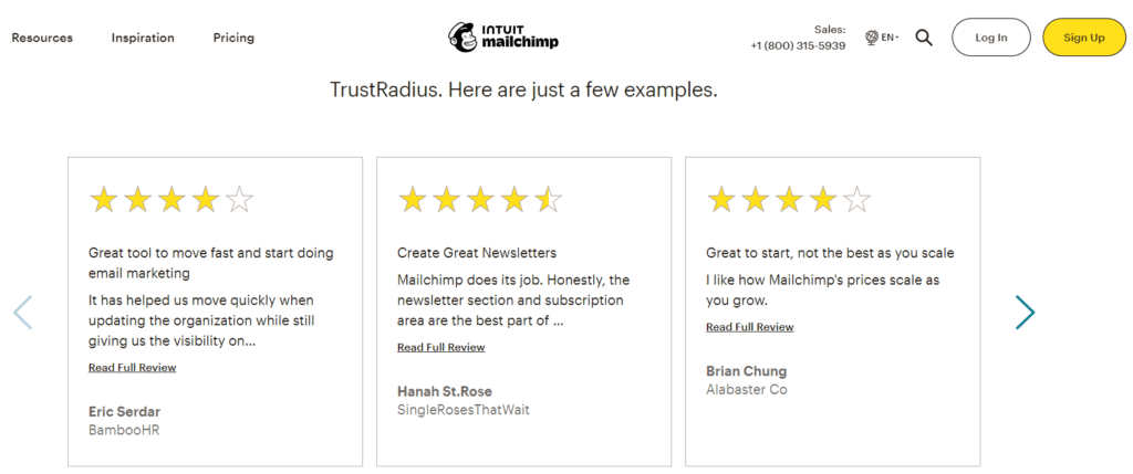 Mailchimp Website & Its Social proof